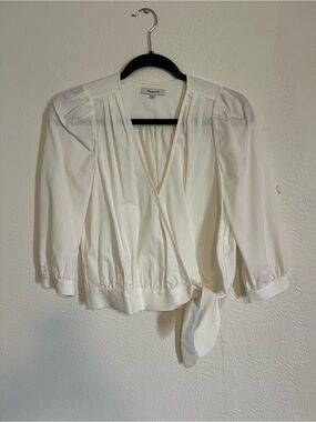 Madewell Ivory Wrap Blouse - V-Neck Tie Front